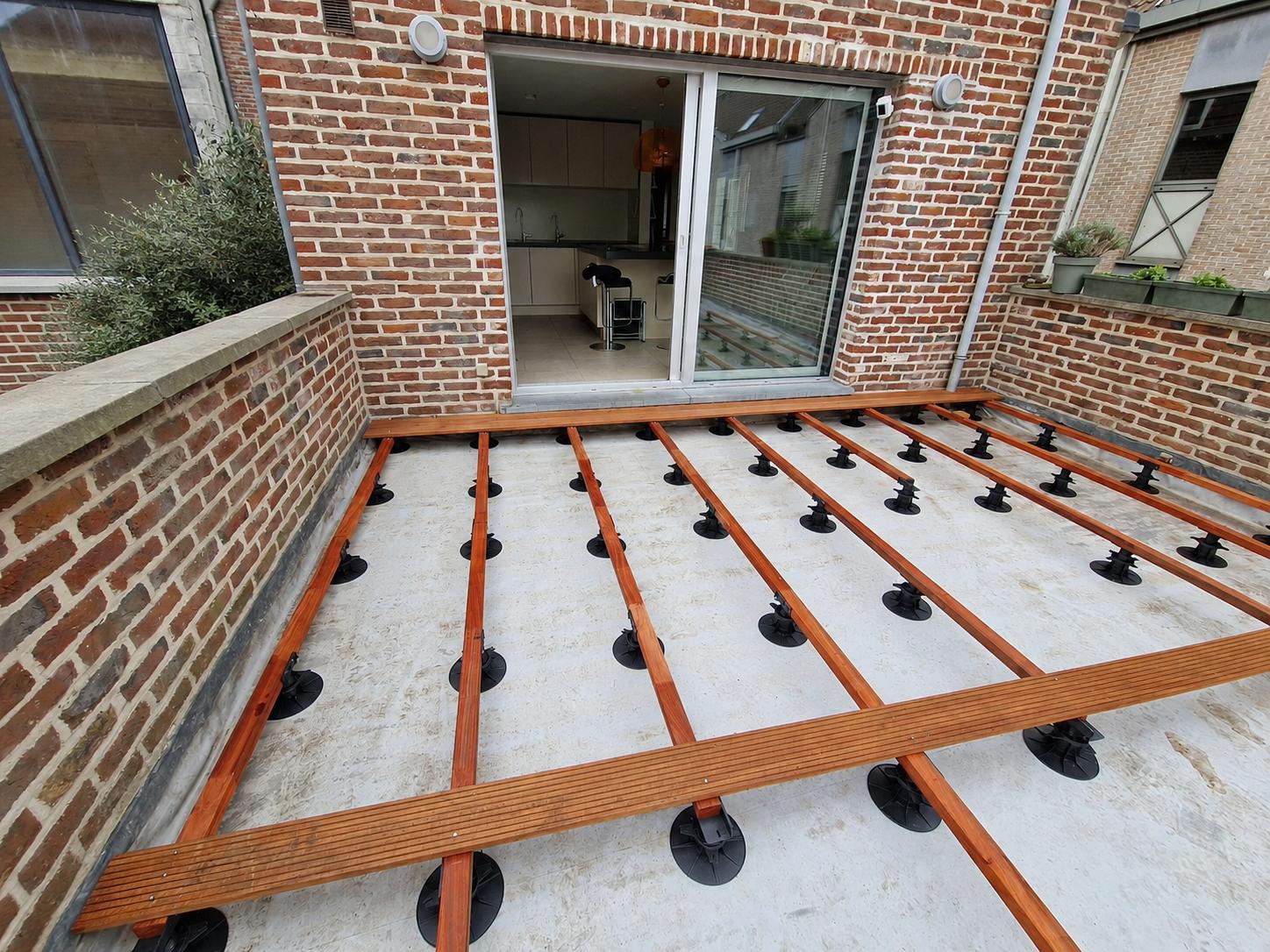Before — Terrace subframe on adjustable pedestals