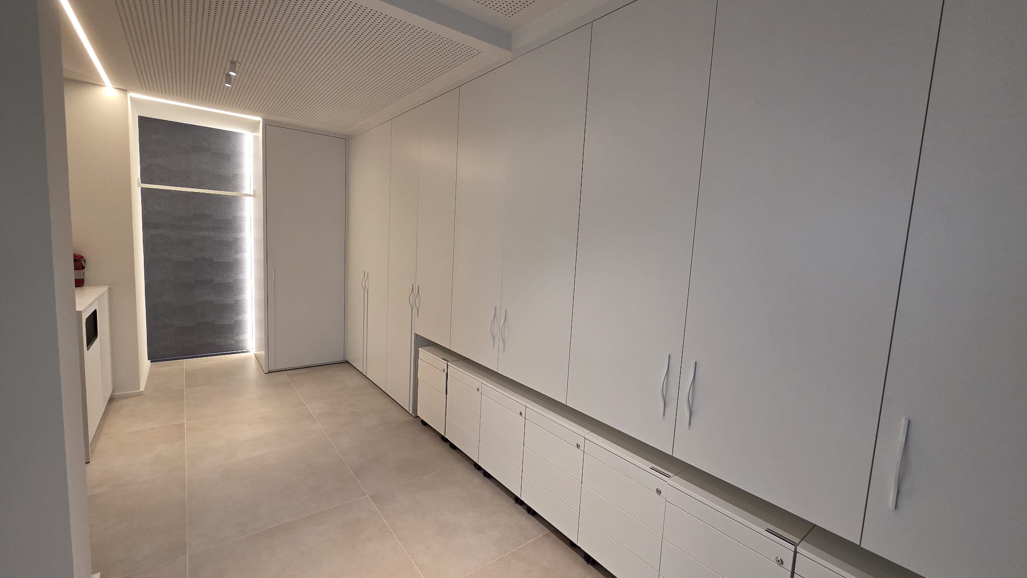 White built-in storage